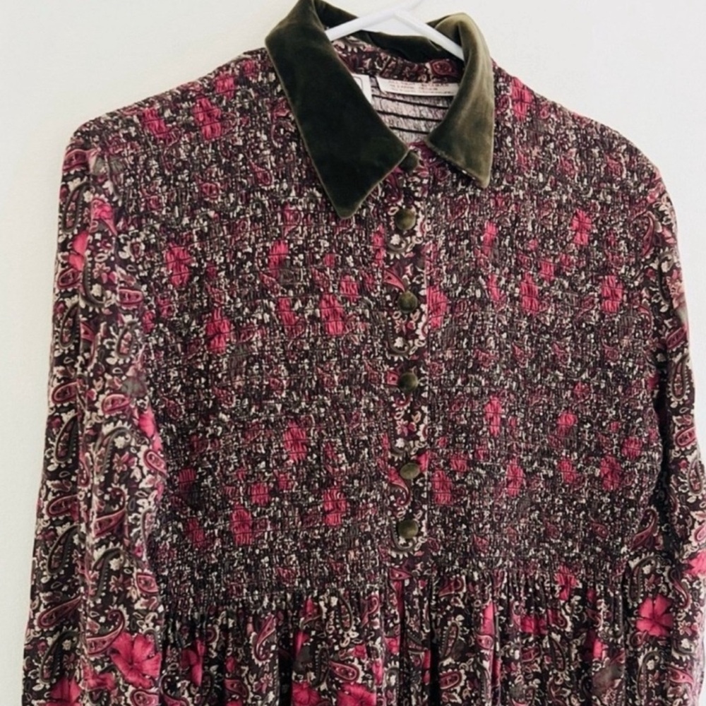 Vintage 80s Karin Stevens Brown Pink Floral Paisley Long Sleeve Midi Dress 8 - Picture 3 of 6